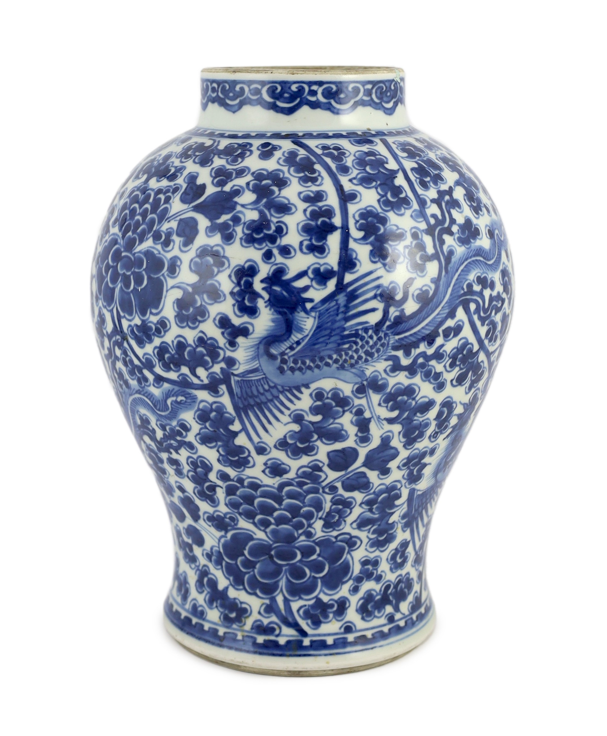 A Chinese blue and white ‘phoenix’ vase, Kangxi period, 34.5cm high
